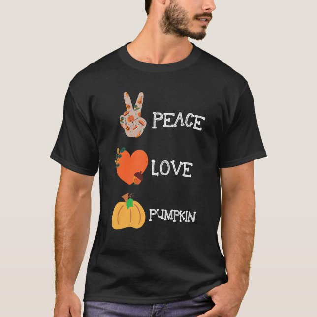 Camiseta Peace Love Pumpkin Veggie Fall Guay Acción de Grac (Anverso)
