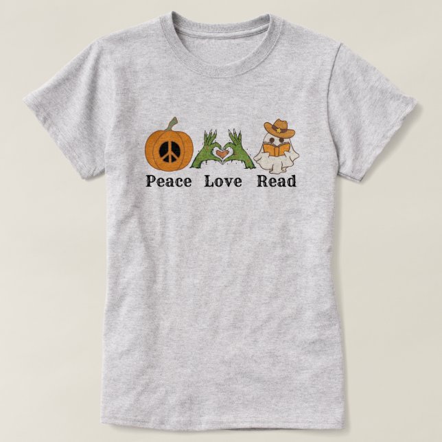 Camiseta Peace Love Read Halloween Western (Diseño del anverso)
