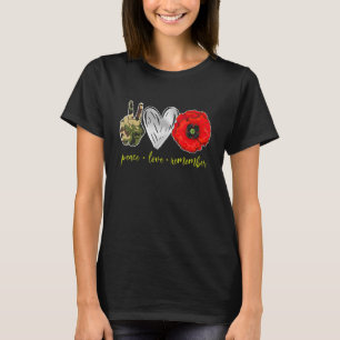 Camiseta Peace Love Recuerde Red Poppy Flower Soldier Veter