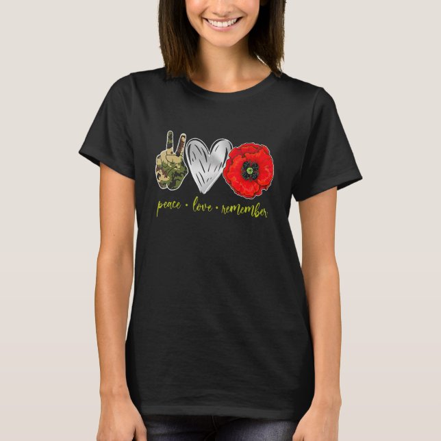Camiseta Peace Love Recuerde Red Poppy Flower Soldier Veter (Anverso)