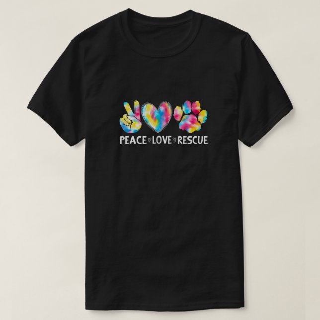 Camiseta Peace Love Rescue Adopte Animales De Gato De Perro (Diseño del anverso)