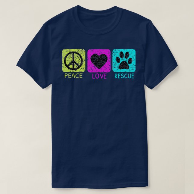 Camiseta Peace Love Rescue Dogs Distressed  Animal Lovers  (Diseño del anverso)