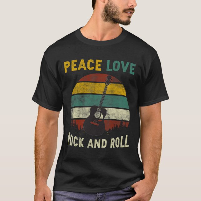 Camiseta Peace Love Rock & amp; Guitarista Guitarista de Gu (Anverso)