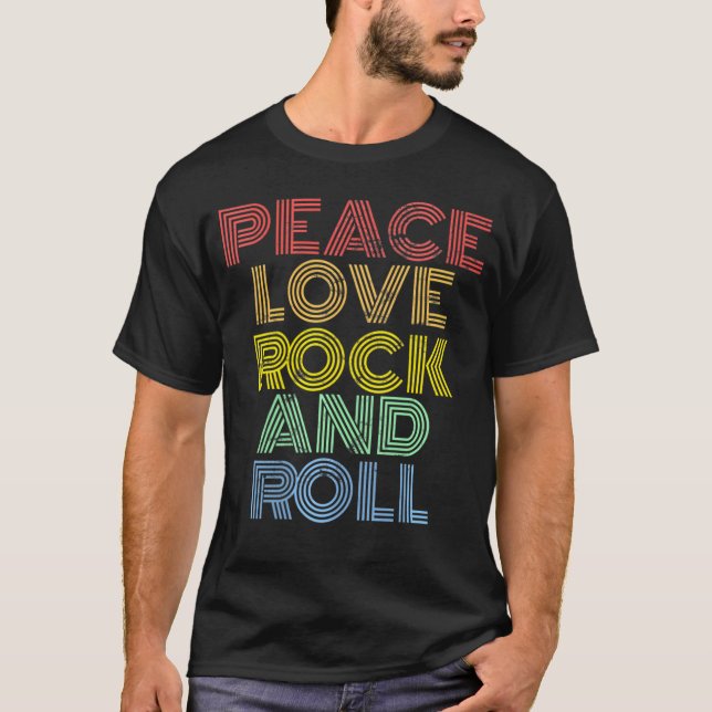 Camiseta Peace Love Rock And Roll Distresds Rock Concert 7 (Anverso)