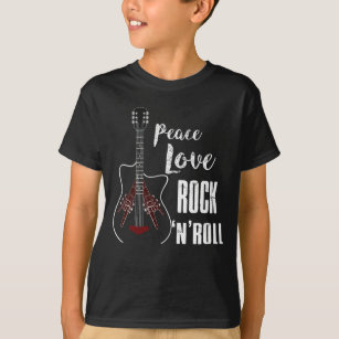 Camiseta Peace Love Rock And Roll Guitar Retro Hippie