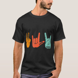 Camiseta Peace Love Rock and Roll Rock Band Concert