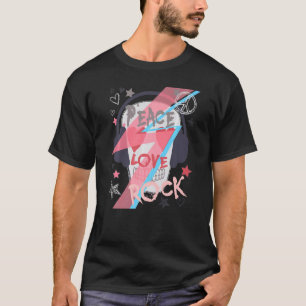 Camiseta Peace Love Rock Auriculares con micrófono Vintage