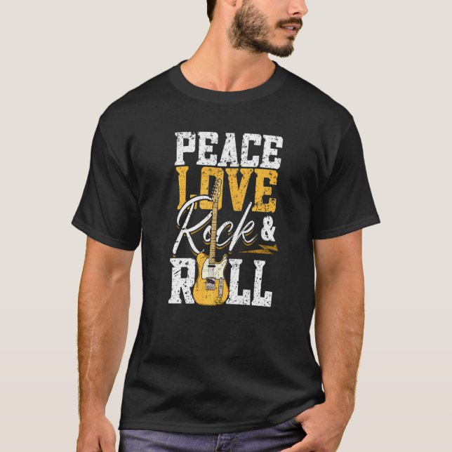 Camiseta Peace Love Rock & Roll Electronic Rock Guitar Pre (Anverso)