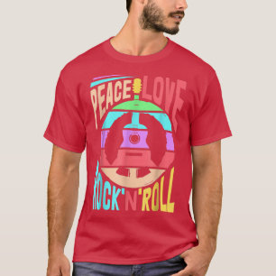 Camiseta Peace Love RockNRoll Funny Jazz Music Guitar