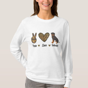 Camiseta Peace Love Rottweiler Lover Mascota Dog Puppy Prop