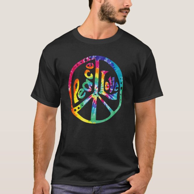 Camiseta PEACE LOVE Rótulo 60's 70s Tye Dye Hippie Costume  (Anverso)