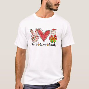 Camiseta Peace Love Santa Clause Funny Navidades Family Mat
