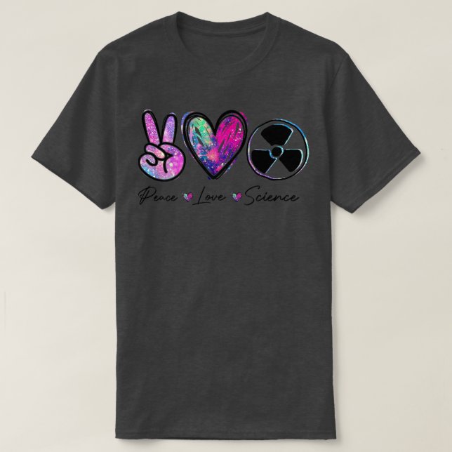 Camiseta Peace Love Science Funny Teacher Premium (Diseño del anverso)