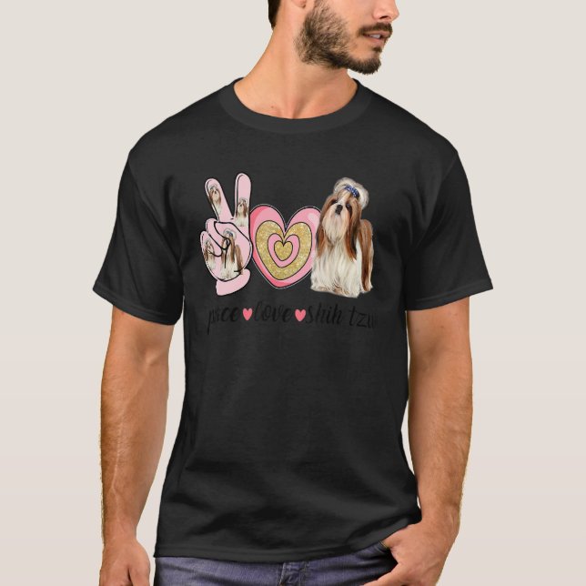 Camiseta Peace Love Shih Tzu Cute Dog Mom's Day (Anverso)