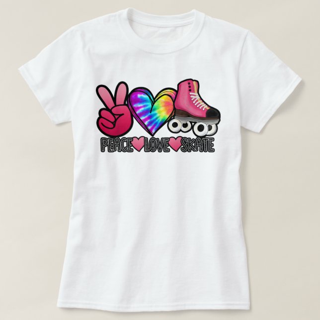 Camiseta Peace Love Skate - Tie Dye Roller Skater Heart Ska (Diseño del anverso)