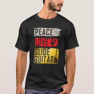 Camiseta Peace Love Slide Guitar Music Instrumento Bottlene