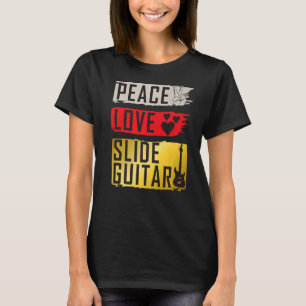 Camiseta Peace Love Slide Guitar Music Instrumento Bottlene