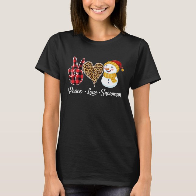 Camiseta Peace Love Snowman Leopard Buffalo Navidades de te (Anverso)