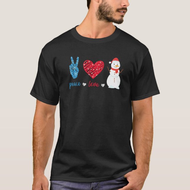 Camiseta Peace Love Snowman Leopard Heart Santa Hat  Christ (Anverso)