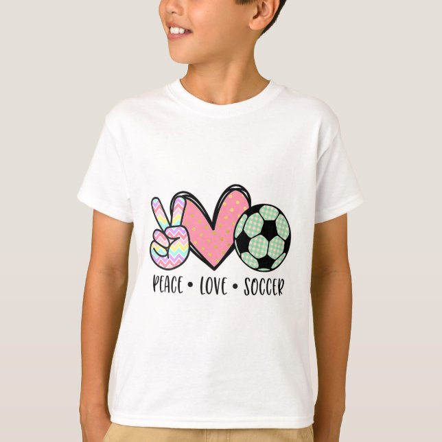 Camiseta Peace Love Soccer Cute Pastel For Women Teen Girls (Anverso)