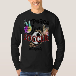Camiseta Peace Love Soccer Gaga Life Mom Grandma Leopardo
