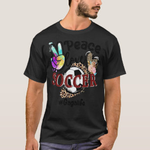Camiseta Peace Love Soccer Gaga Life Mom Grandma Leopardo