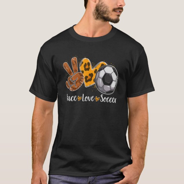 Camiseta Peace Love Soccer Leopard Print Cheetah Pattern (Anverso)