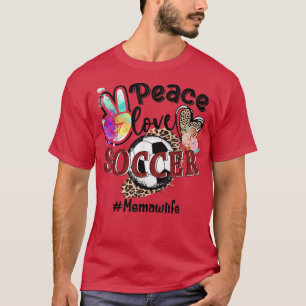 Camiseta Peace Love Soccer Memaw Life Mom Grandma Leopard