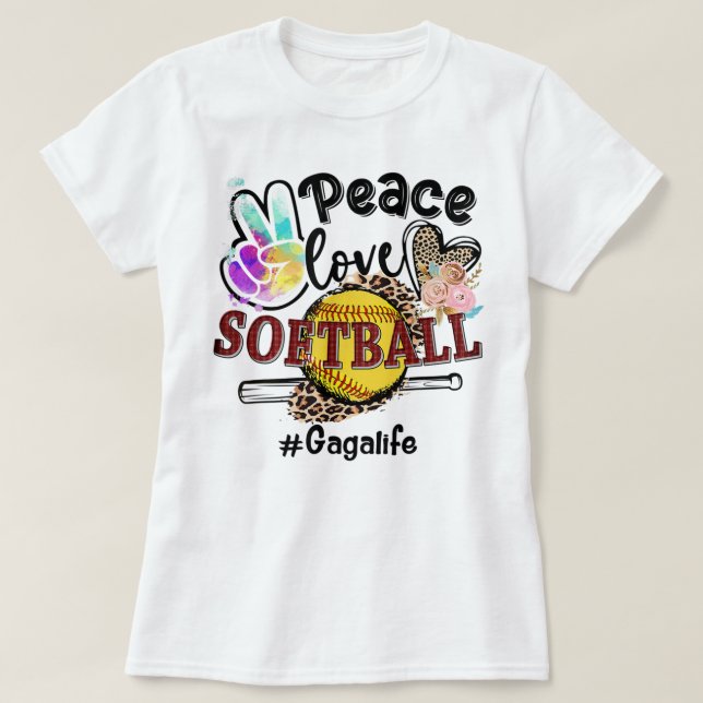 Camiseta Peace Love Softball Gaga Life Mom Grandma Leopard (Diseño del anverso)