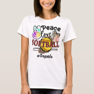 Camiseta Peace Love Softball Gaga Life Mom Grandma Leopard