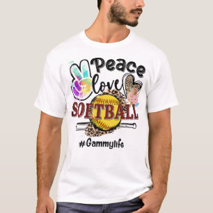 Camiseta Peace Love Softball Gammy Life Mom Grandma Leopard