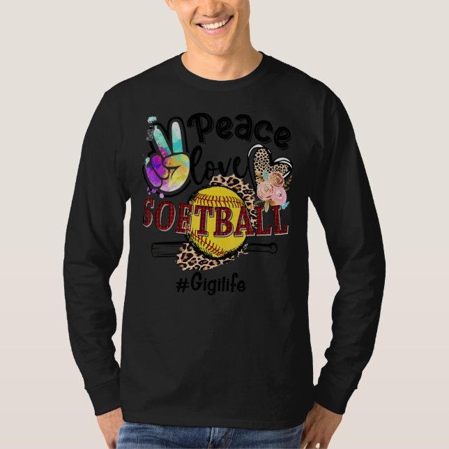 Camiseta Peace Love Softball Gigi Life Mom Grandma Leopard (Anverso)