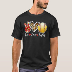 Camiseta Peace Love Softball Leopard Heart Game Day Cheter