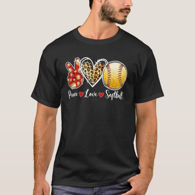 Camiseta Peace Love Softball Leopard Heart Game Day Cheter (Anverso)