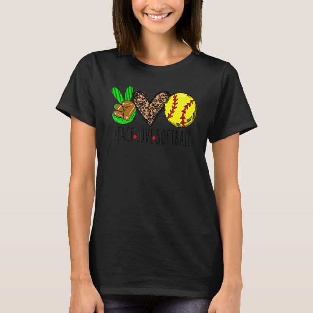Camiseta Peace Love Softball Leopard Softball (Anverso)