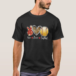 Camiseta Peace Love Softball Lover Leopard Heart Game Day C