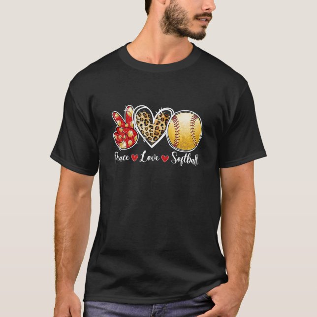 Camiseta Peace Love Softball Lover Leopard Heart Game Day C (Anverso)