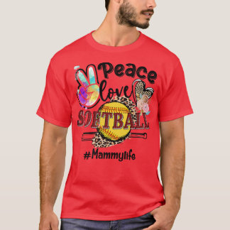 Camiseta Peace Love Softball Mammy Life Mom Grandma Leopard