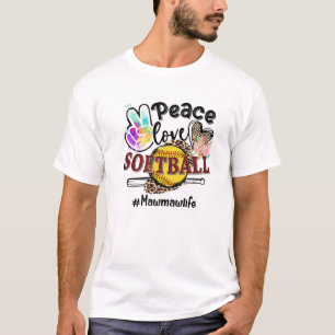 Camiseta Peace Love Softball Mawmaw Life Mom Grandma Leopar