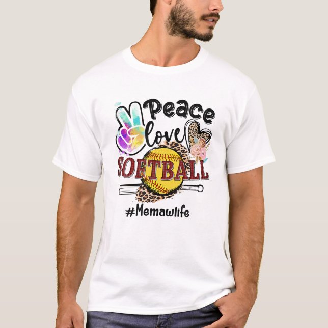 Camiseta Peace Love Softball Memaw Life Mom Grandma Leopard (Anverso)