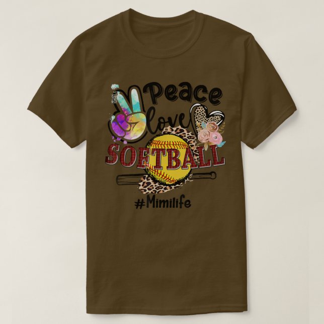 Camiseta Peace Love Softball Mimi Life Mom Grandma Leopard  (Diseño del anverso)