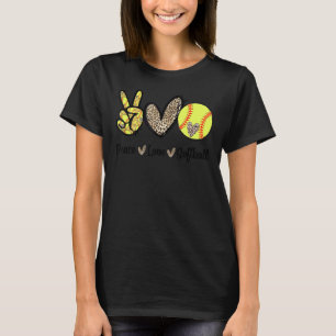 Camiseta Peace Love Softball Mom Leopard Print Cheetah Patt