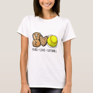Camiseta Peace Love Softball Mom Leopard Print Mother's Day