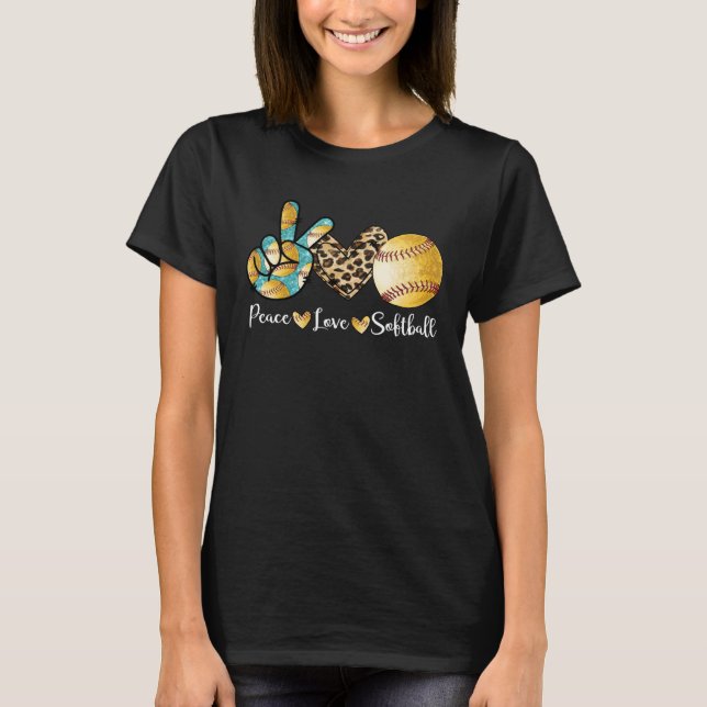 Camiseta Peace Love Softball  Mom   Pitcher Catcher (Anverso)