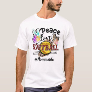 Camiseta Peace Love Softball Momma Life Mom Grandma Leopard