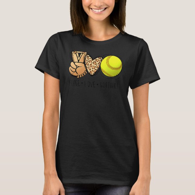 Camiseta Peace Love Softball Moms Leopard Print Da de la ma (Anverso)