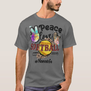 Camiseta Peace Love Softball Nana Life Mom Grandma Leopard 