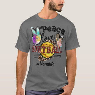 Camiseta Peace Love Softball Nana Life Mom Grandma Leopard 