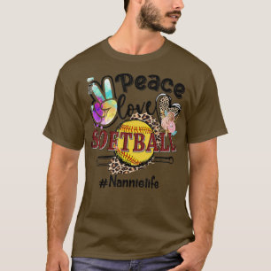 Camiseta Peace Love Softball Nannie Life Mom Grandma Leopar
