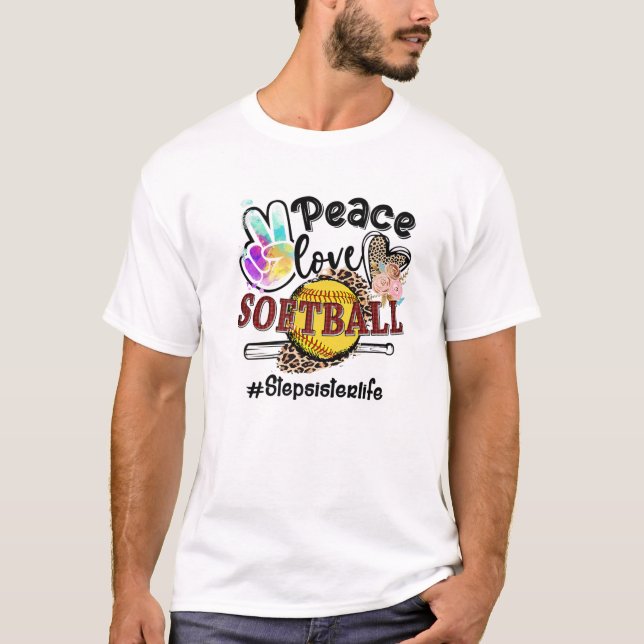 Camiseta Peace Love Softball Stepsister Life Mom Grandma Le (Anverso)